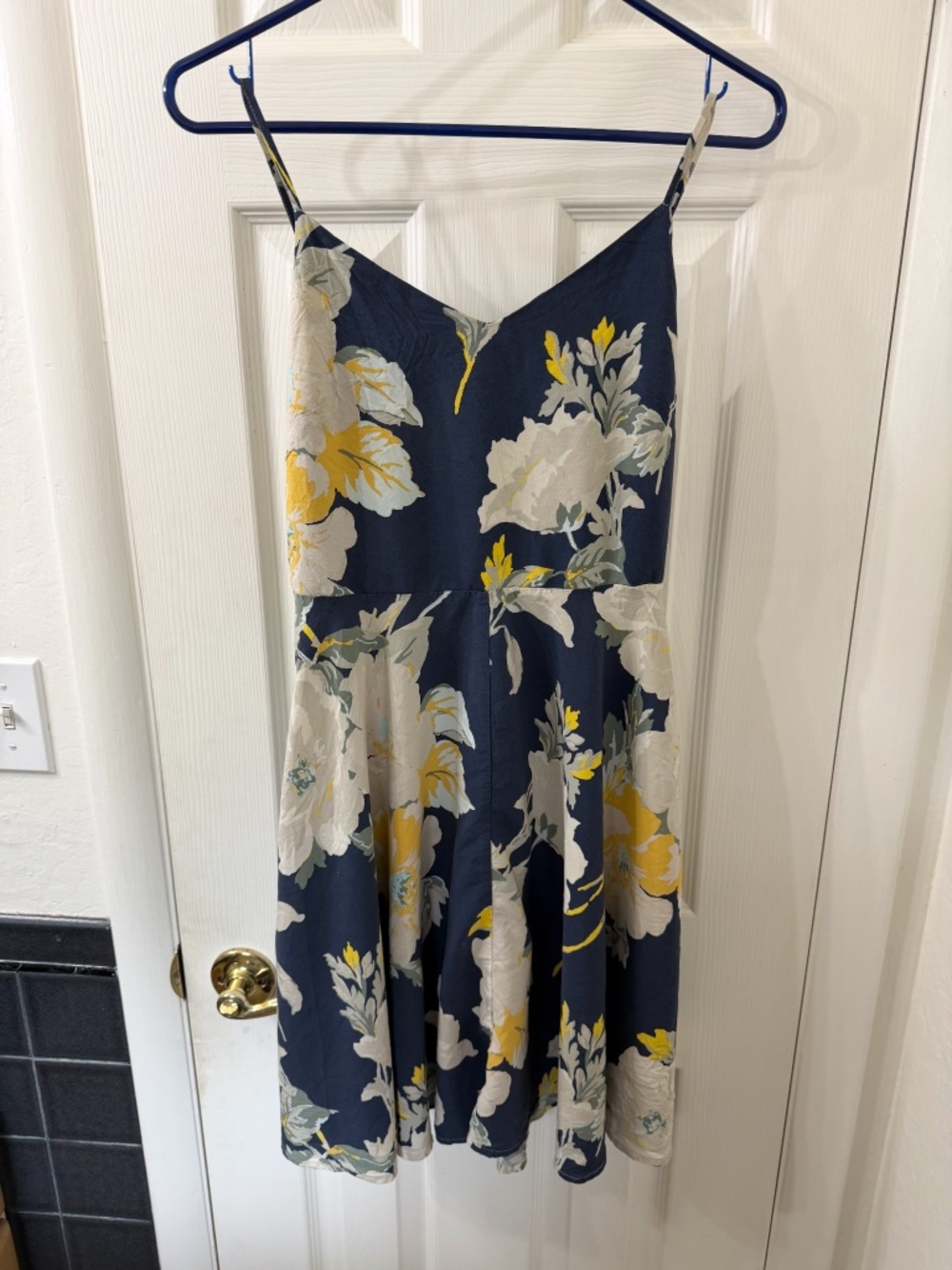 GAP Navy Blue & Yellow Floral Skater Dress. Size Small
